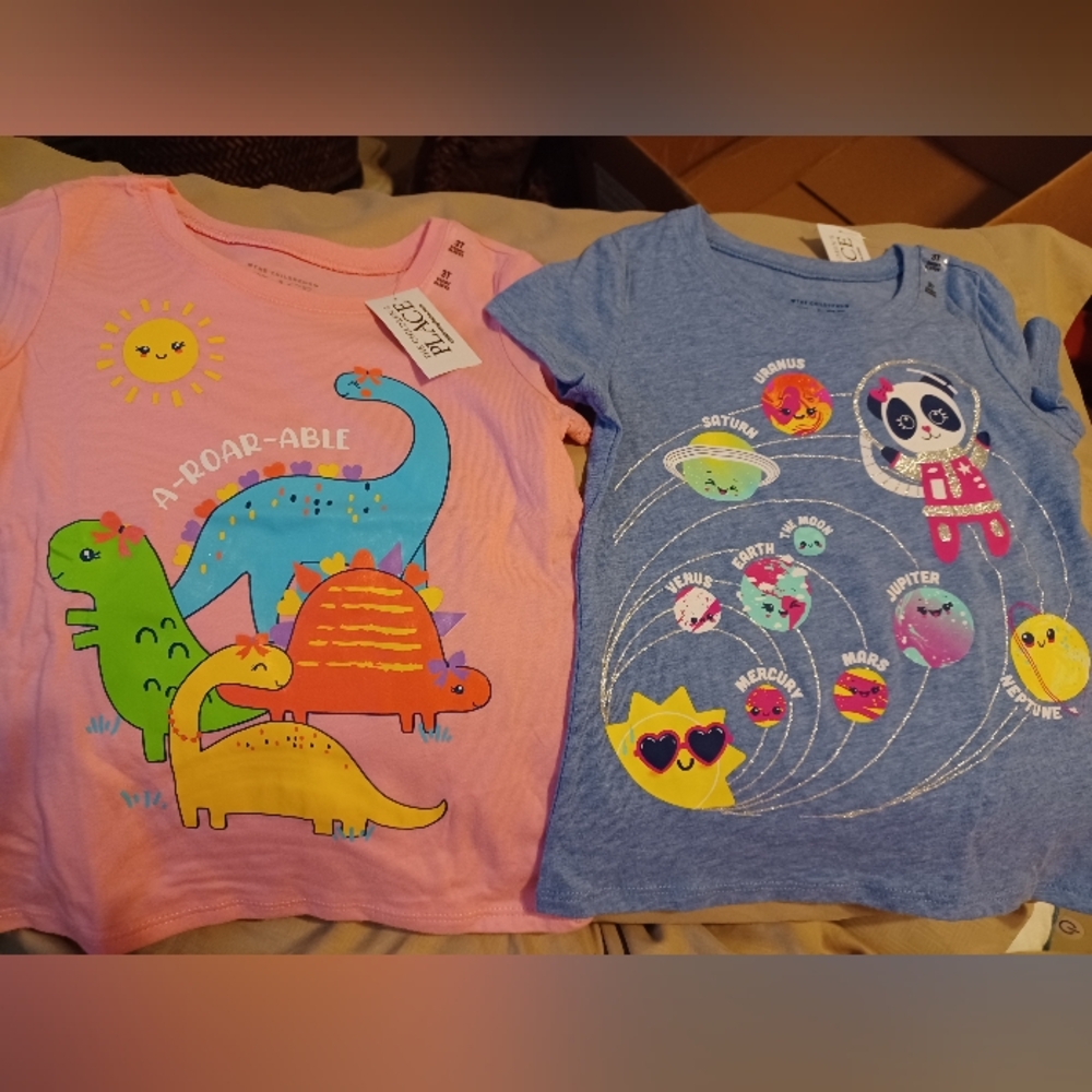The Children's Place Pink and Blue Dinosaur and Space Tees